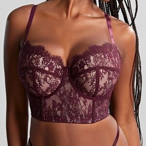 NEW Panache Carmen Lace Bustier Longline Crop Top Bra 10981 Mulberry Purple